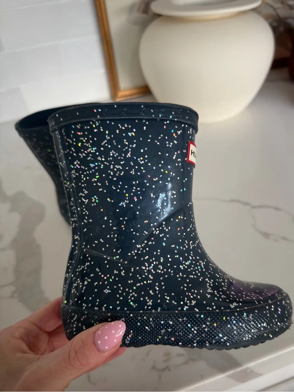 Hunter Kids' Black Glitter Boots